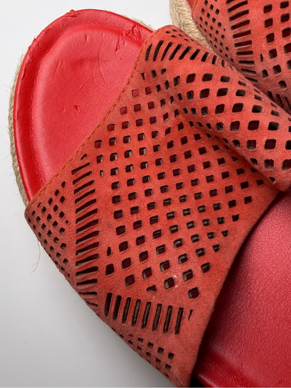 NWT Franco Sarto Tennia 7 Coral Red Espadrille Jute Wedge Suede Leather Sandal - Picture 10 of 16